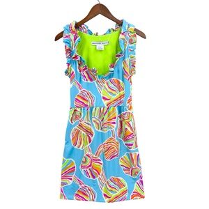 GRETCHEN SCOTT Dress Ruffle Neck Sleeveless Colorful Print, Pockets